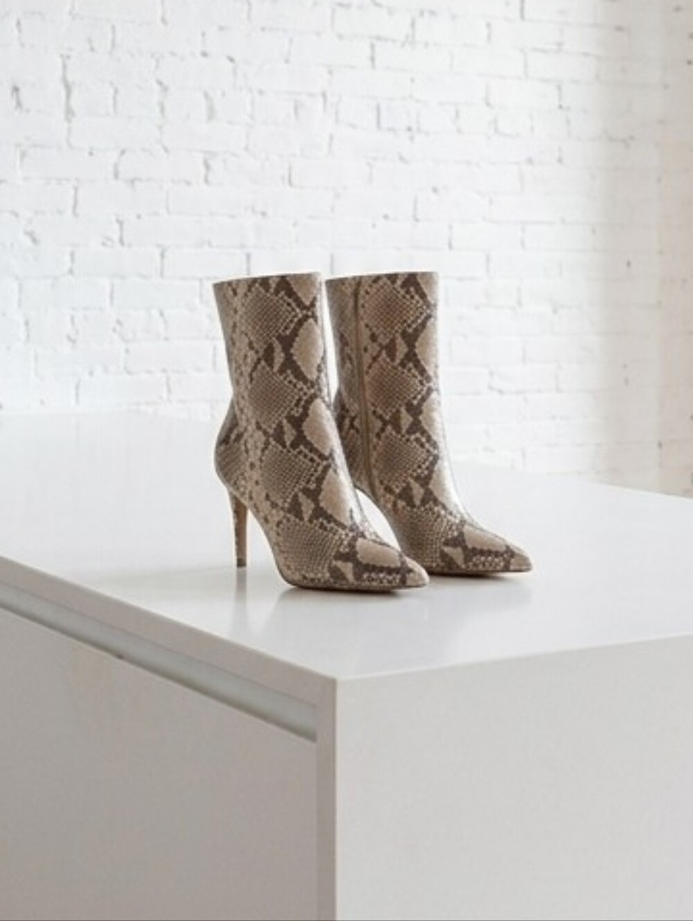 Express Taupe Snake-Print Heeled Boots